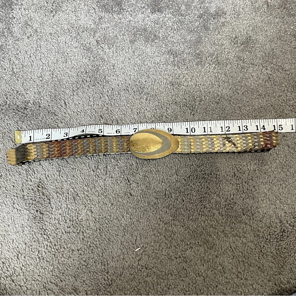 Vintage women's fashion belt 2‎ two tone silver gold metal fish scale belt